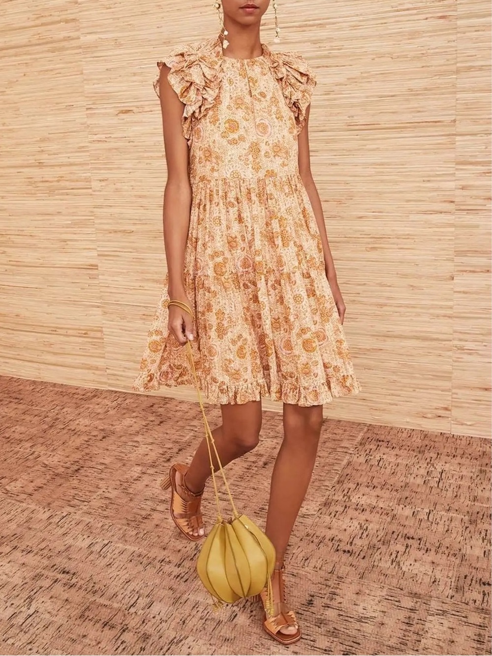 Ulla Johnson Cream and Yellow Paisley Ruffled Mini Dress